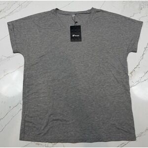 Ficerd Women's Grey V Neck Short Sleeve T Shirt Size L